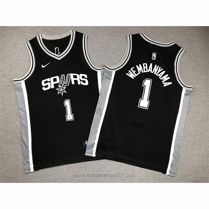 Camiseta Nino San Antonio Spurs Victor Wembanyama #1 Icon 2022-23 Negro